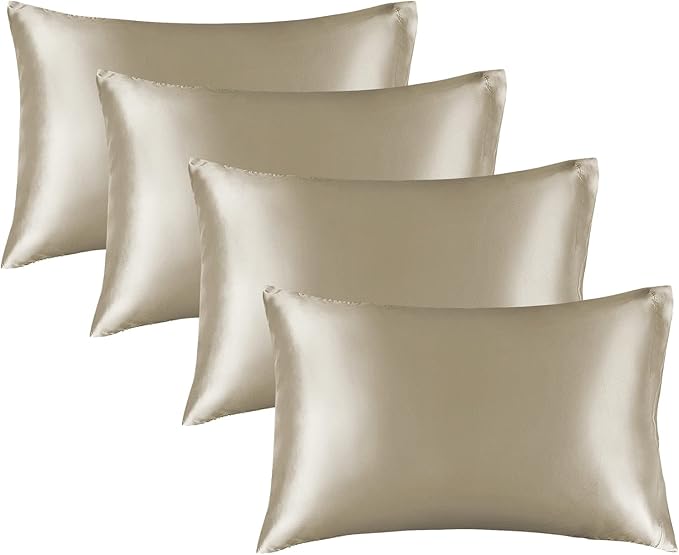BEDELITE Satin Pillowcase for Hair and Skin, Super Soft Similar to Silk Pillow Cases 4 Pack with Envelope Closure, Cooling Pillowcases for Women Men (20"x36" King Size, Taupe)