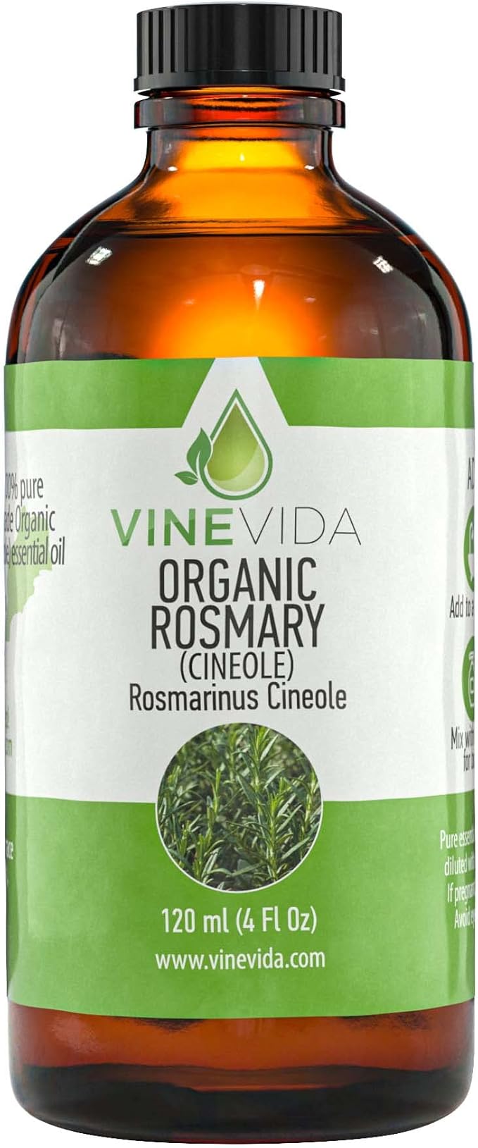 VINEVIDA Organic Rosemary Essential Oil 4 oz - Undiluted Candle Oil Scent for DIY Candlemaking - Bulk Essential Oil for Soap Making