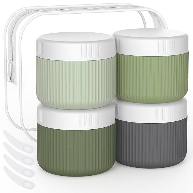ME.FAN Travel Containers for Toiletries, TSA Approved 2 oz Silicone Cream Jars, Leak-proof Journey Containers, Trip Accessories with Lid for Cosmetic Face Hand Body Cream 4 Pack White Lid Desert Sage