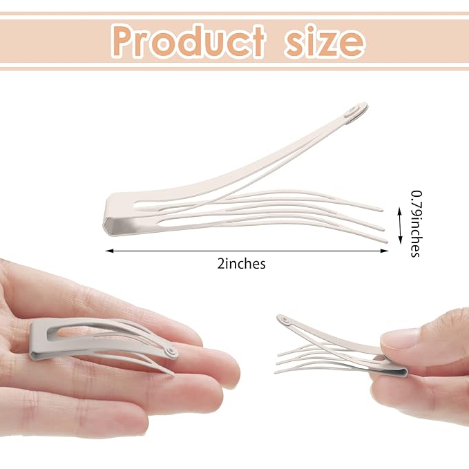 Chinco 24 Pcs Double Grip Hair Clips Metal Snap Clips Women Barrettes for Hair Making, Salon Supplies(Beige,2 Inch)