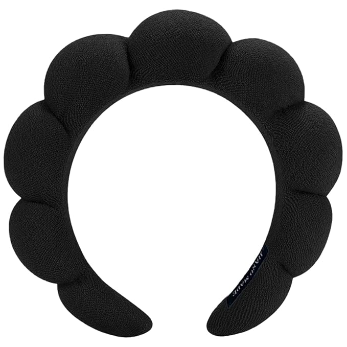 Spa Headbands for Washing Face or Makeup, Sponge Bubble Skincare Headbands, Puffy Terry Cloth Hairband for Women, Skin Care Makeup Headwear Hair Accessories for Girls(Black)