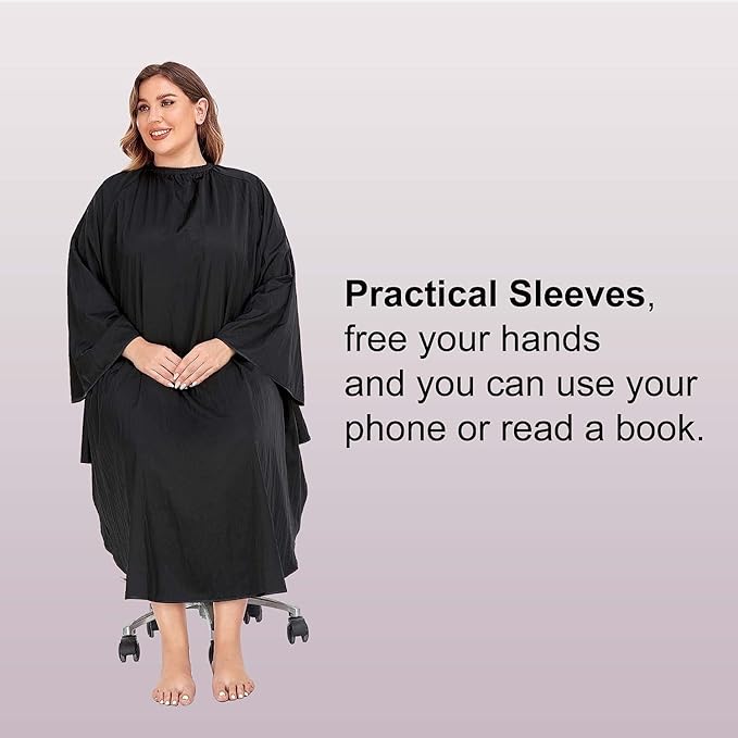 PERFEHAIR Professional Salon Client Hair Cutting Cape Gown, Barber Haircut Cape with Sleeves - Black
