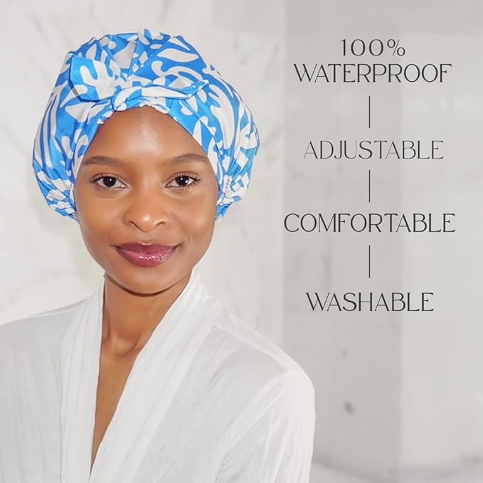 GRACE & COMPANY Luxury Shower Cap For Women - 100% Waterproof, Reusable, Washable & Breathable Shower Caps - Porto(Bag Packaging)