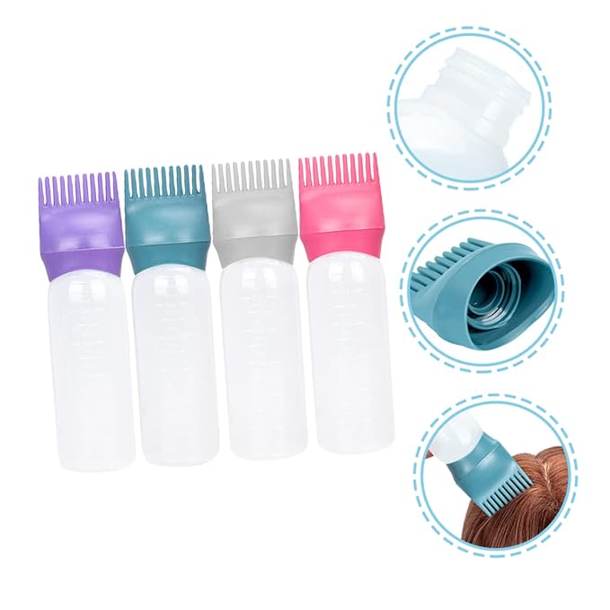4pcs Hair Oiling Bottles Comb Hair Dye Applicator for Easy Coloring Includes Graduated Scale for Hairdressers and Stylists Deep