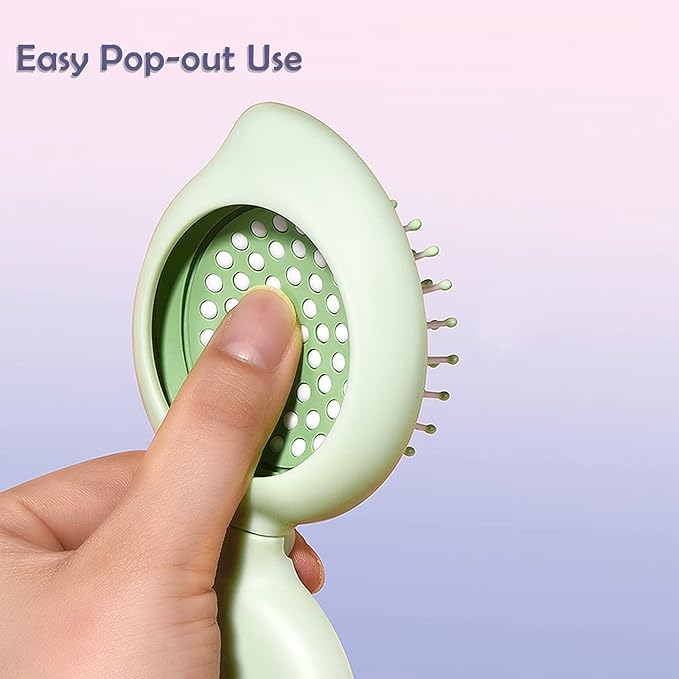 Travel Hair Brush and Mirror Como, Compact Mirror with Mini Hair Brush Set, Folding Hairbrush for Women, Small Hair Comb with Mirror for Purse, Round Green 1 Pack and Peach Green 1 Pack