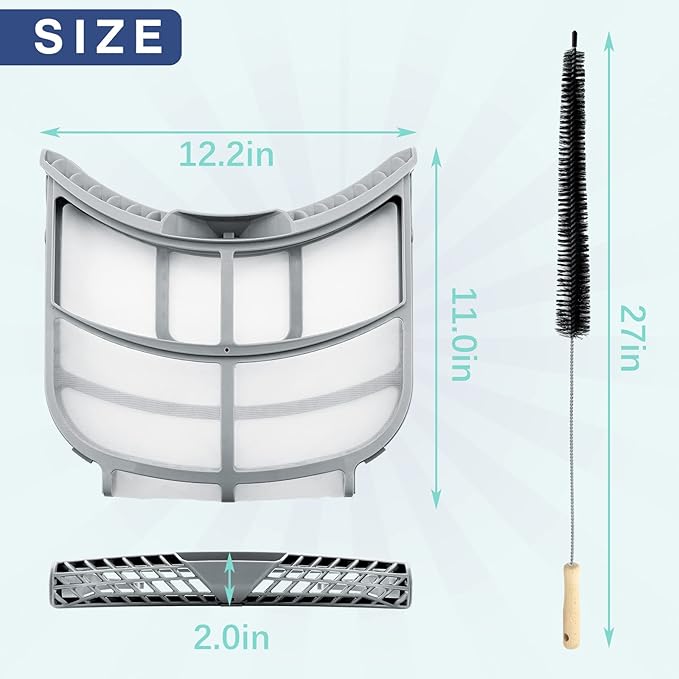 ADQ73373201 Dryer Lint Filter for LG and Kenmore Dryer, DLEX9000V DLEX8000V DLEX8000W DLGX5001V DLEX5000V DLGX8001W DLEX8100V DLEX5000W DLEX5005K ADQ733732 PS7787727 Clothes Vent Trap Cleaner Brush