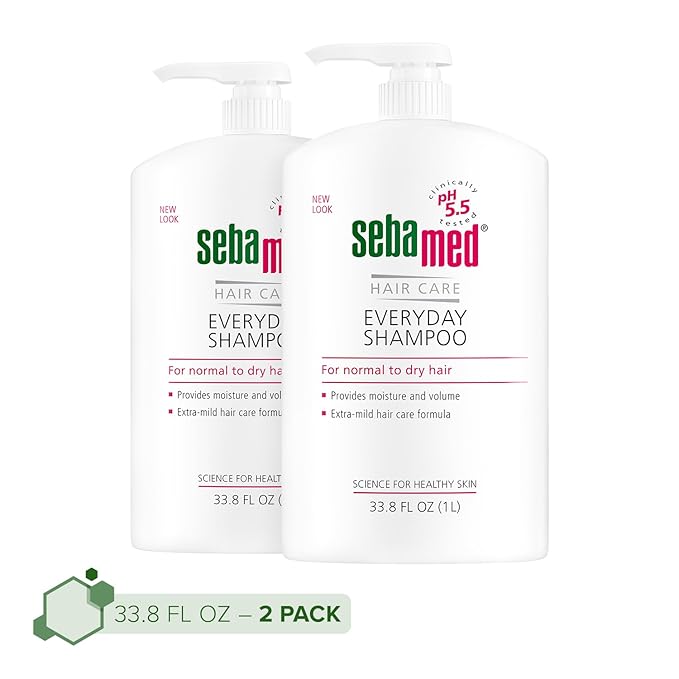 SEBAMED Everyday Shampoo for All Hair Types and Sensitive Scalp Hypoallergenic Dermatologist Recommended pH 5.5 Soap and Alkali Free for Soft and Healthy Hair (1 Liter) Pack of 2