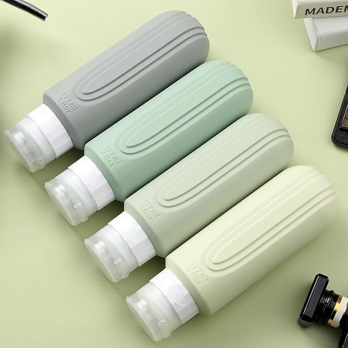Travel Bottles for Toiletries, Large 6oz Oversize Containers, BPA Free Leak Proof Tubs Refillable Liquid Traveler Accessories with Toiletry Bag for Cometic Shampoo and Lotion Soap (4 Pack)