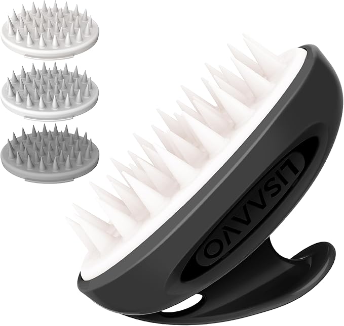 3 in 1 Scalp Scrubber, Hair Scalp Massager, with 3 Replacement Brushes, Shampoo Brush for Relaxing, Deep Cleansing Exfoliator & Soothes itching - Wet/Dry Use for All Hair Types, Black