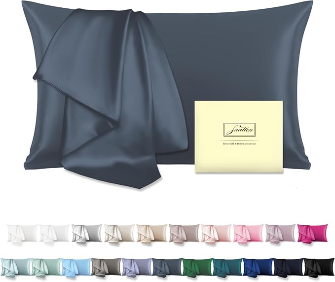 Mulberry Silk Pillow Cases for Hair and Skin King Size Silk Pillowcase with Zipper Soft Breathable Smooth Cooling Satin Silk Pillow Covers for Sleeping (Space Grey,20"X 36",1Pcs)