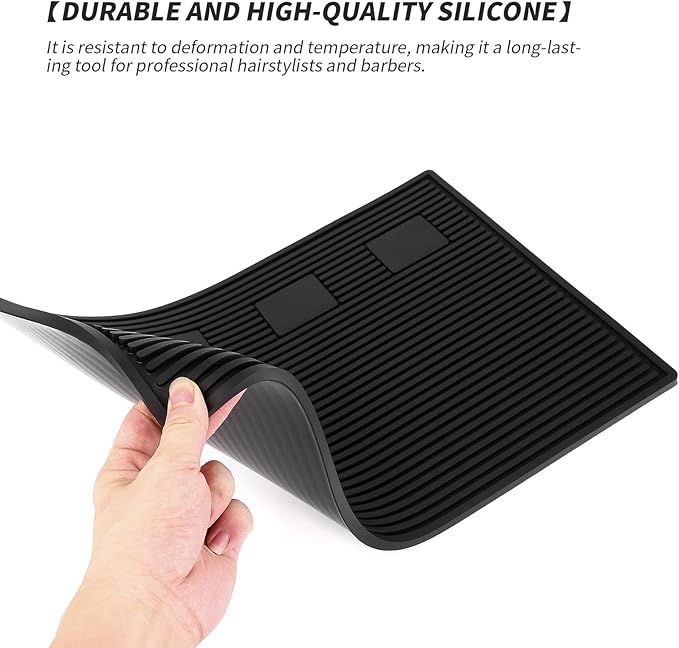 Magnetic Barber Station Mat for Clippers, Stripe Non-Slip Organizer, Professional Salon Barbershop Workstation Pads, Beauty Salon Tools(19" X 13" Black)