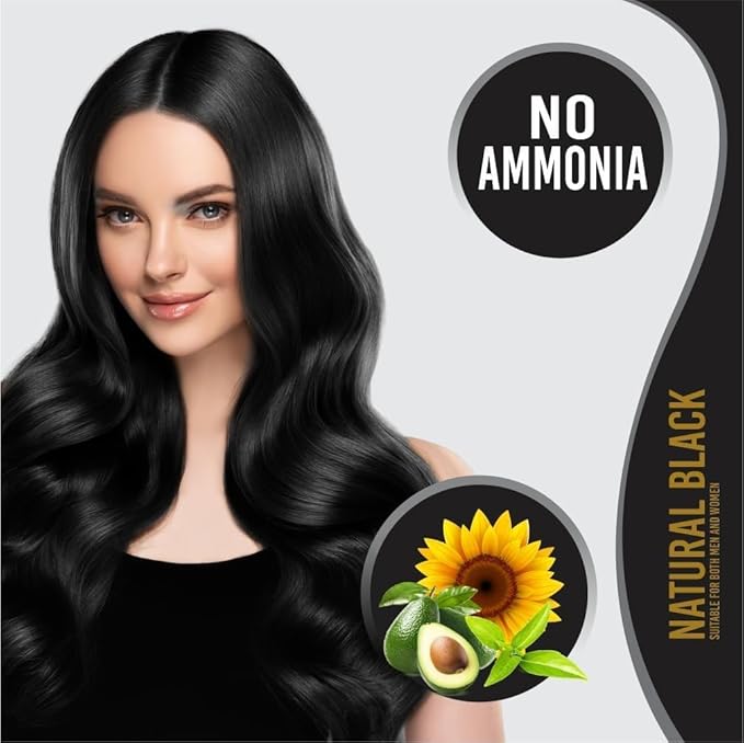 Kaveri Creme Hair Color Permanent Hair Dye Color - With Improved Creme Formula for 100% Gray Coverage Ammonia Free Hair Color Dye for Rich Bright Long lasting (Natural Black, 3.04 Fl Oz)
