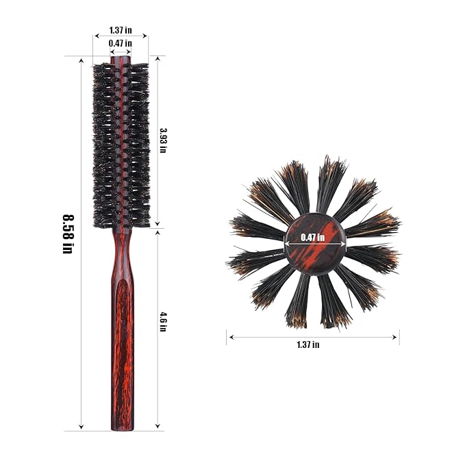 PERFEHAIR Soft Boar Bristle Round Brush for Fine, Thin Hair or Beards - 1.3 inch for Drying, Styling, Curling, Adding Volume