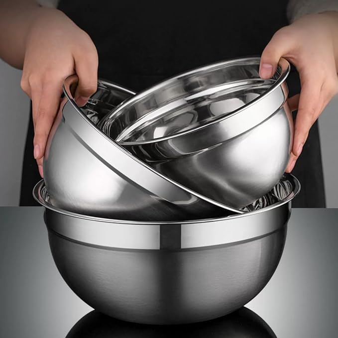 MIKULA Mixing Bowls Set, 22PCS Large Stainless Steel Mixing Bowl with Lids Set 7/6/4.5/3.5/2.5QT, 400ML Measuring Cups Spoons Storage Baking Nesting Metal Bowl for Kitchen Supplies