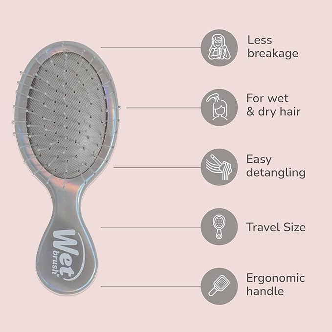 Wet Brush Mini Detangler Hair Brush, Chrome (Iridescence Icon), Detangling Travel Hairbrush, Ultra-Soft IntelliFlex Bristles Glide Through Tangles with Ease, Pain-Free, All Hair Types, Limited Edition