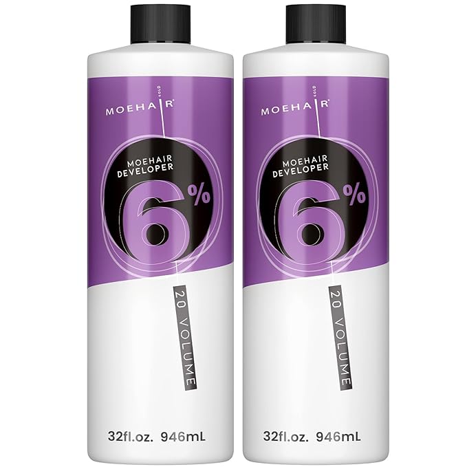 MOEHAIR Hair Color Developer 6% Hydrogen Peroxide | 20 Volume Cream Developer for Hair Coloring and Bleaching | Suitable for Covering Grays | Salon-Grade | Paraben-Free - 32 Fl. Oz (Pack of 2)