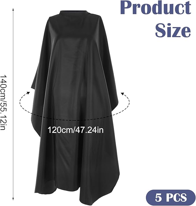 5 Pcs Black Hair Salon Capes,55 X 47 Inches Professional Waterproof Salon Barber Cape with Adjustable Snaps,Hairdressing Styling Nylon Hair Cutting Cape for Haircutting Dyeing Styling