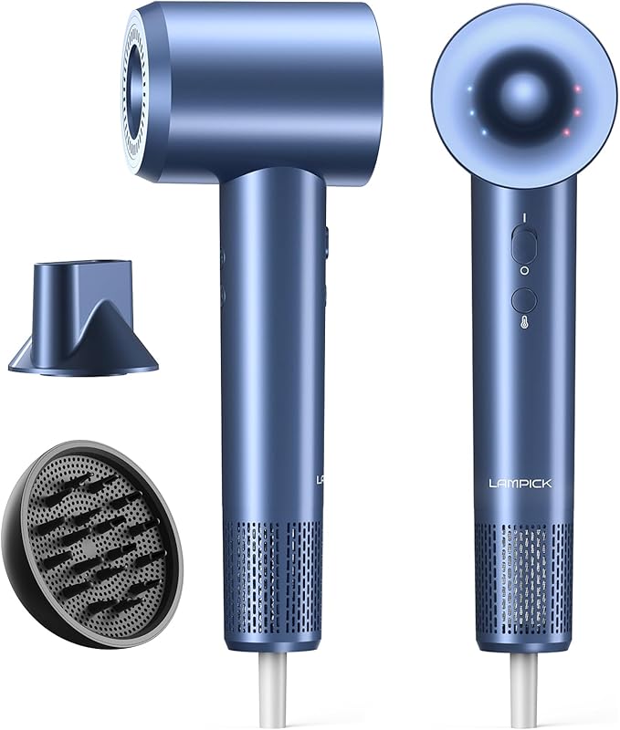 Hair Dryer, 150000 RPM Lightweight High Speed Ionic Blow Dryer for Fast Drying, 500 Million Negative Ions Care & Heat-Control Hairdryer with Magnetic Diffuser & Nozzle, 5 Temps & 3 Speeds
