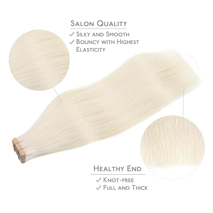 WENNALIFE Tape in Hair Extensions Human Hair, 20pcs 40g 12 inch White Blonde Remy Hair Extensions Straight Human Hair Tape in Extensions Skin Weft Tape Extensions Human Hair