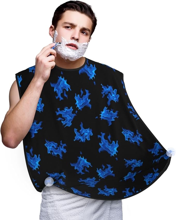 Beard Apron Hair Catcher, Blue Fire Shave Bib, Waterproof Non-Stick Shaving Bib, Trimming Grooming Tool for Dad Men Anniversary