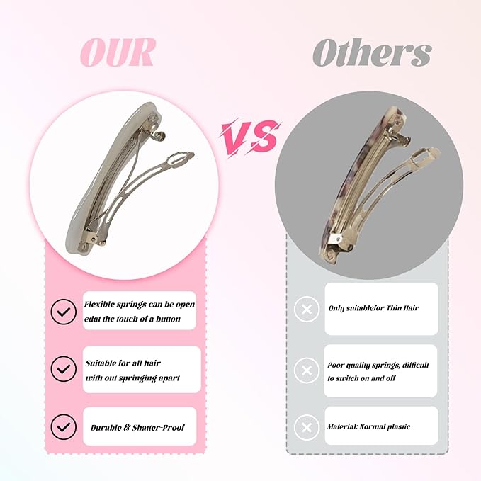 French Barrette Hair Clips，Acetate material ，Handmade，For Thick And Thin Hair, Medium-Sized Classic Hair Clips，Strong grip girls hair clips, Non-slip and durable hair accessories for girls (white2)