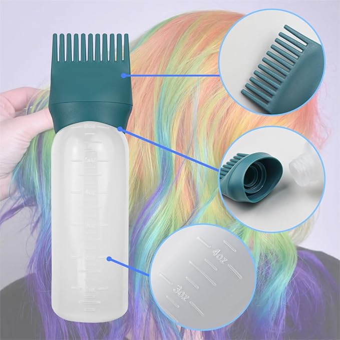 4 Pack Root Comb Applicator Bottle, Hair Oil Comb Applicator for Hair Dye, Shampoos, Salons (Red+Green)