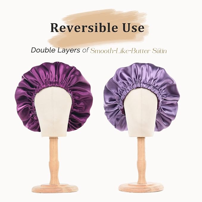 YANIBEST Adjustable Satin Bonnet Double Layer Hair Bonnet for Sleeping Bonnets for Women Hats Curly Natural Hair, Purple