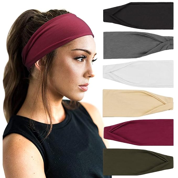 DRESHOW 6 Pack Yoga Sports Headbands for Women Elastic Non-Slip Headbands Running Workout Hair Bands