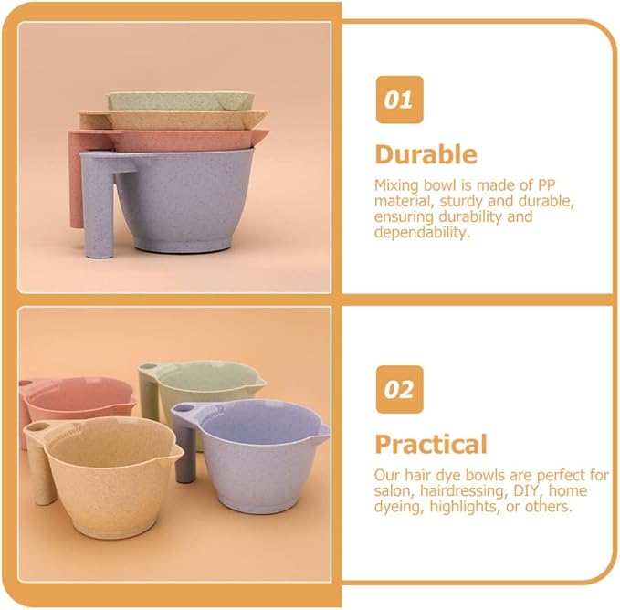 Luxshiny 2pcs Hair Dye Mixing Bowl for Salon Tint Bowl Set Ergonomic Handle Pp Material Easy to Clean