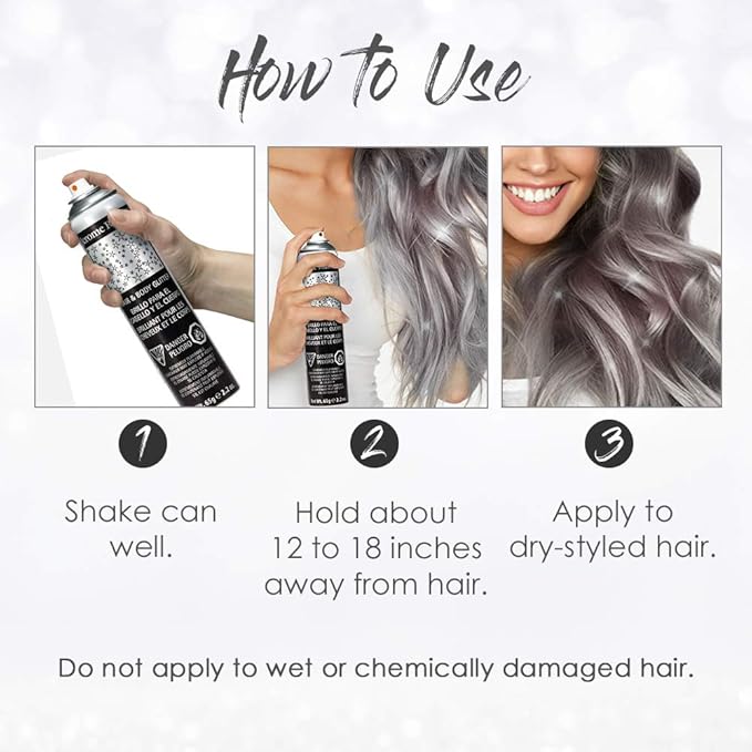 Jerome Russell Temporary Hair and Body Glitter Color Spray, Travel Spray, Lightweight, Adds Sparkly Shimmery Glow, Perfect to use On Hair, Skin, or Clothing, 2.2 oz - Silver x 3 Pack
