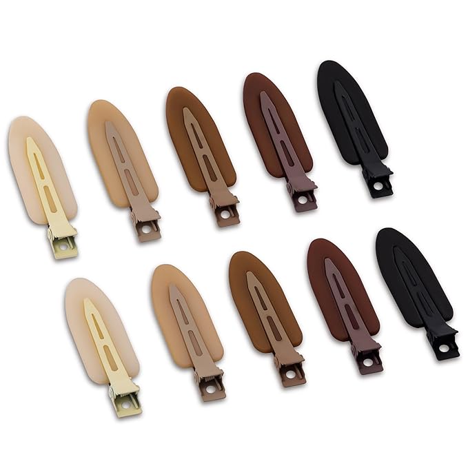 10 Pcs Creaseless No Crease No Bend Flat Hair Clips For Styling Non Slip Makeup Clips For Women Salon Hairstyle,Matte Black Brown Beige