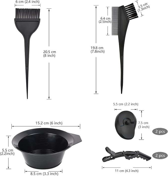 7 Pcs Professional Salon Hair Coloring Dyeing Kit Mixing Bowl, Angled Comb, Hair Dye Color Brush, Earmuffs and Hair Clips