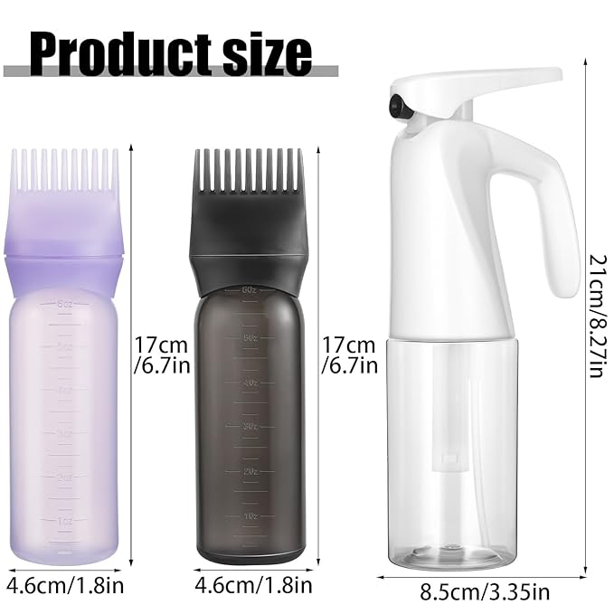 Pimoys Root Comb Applicator Bottle and Continuous Hair Spray Bottle, Hair Oil Applicator Hair Water Mister Oiling Applicator for Dye Hairstyling
