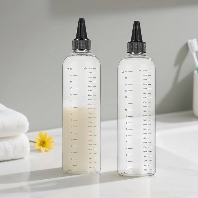 Applicator Bottle for Hair, 16.9oz 2 Packs Color Bottle Applicator with Ratio Graduated Scale, Hair Dye with Black Twist Top Cap