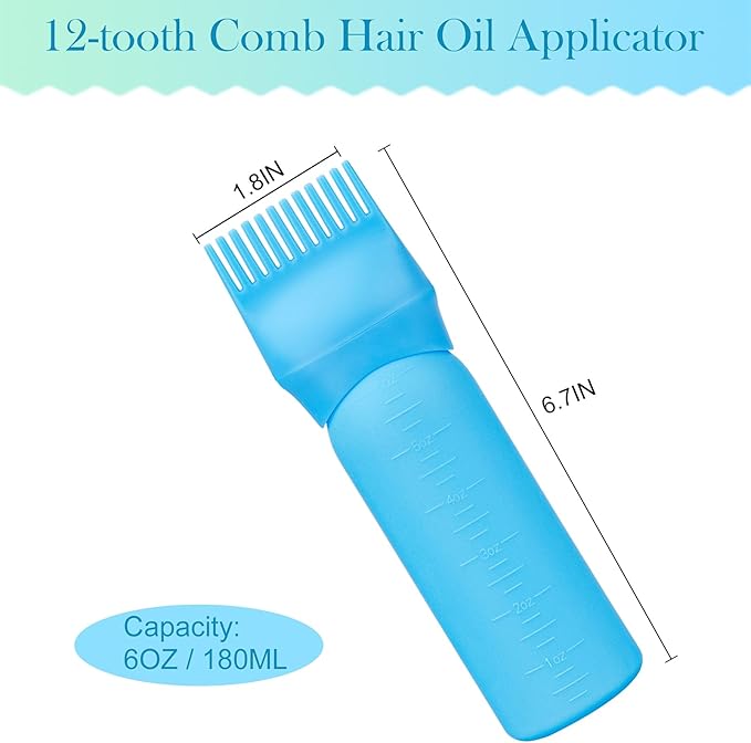 Cosywell Root Comb Applicator Bottle 6 Ounce 3 Pack Hair Oiling Bottle Hair Dye Applicator Brush for Hair Root Comb Color with Graduated Scale(White Blue Green)