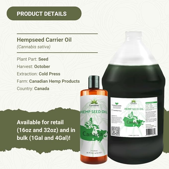 Hemp Seed Oil for Skin, Hair and Body Direct from Hemp Oil Canada - Cold Pressed Hemp Seed Oils - 1 Gallon (Pack of 4)