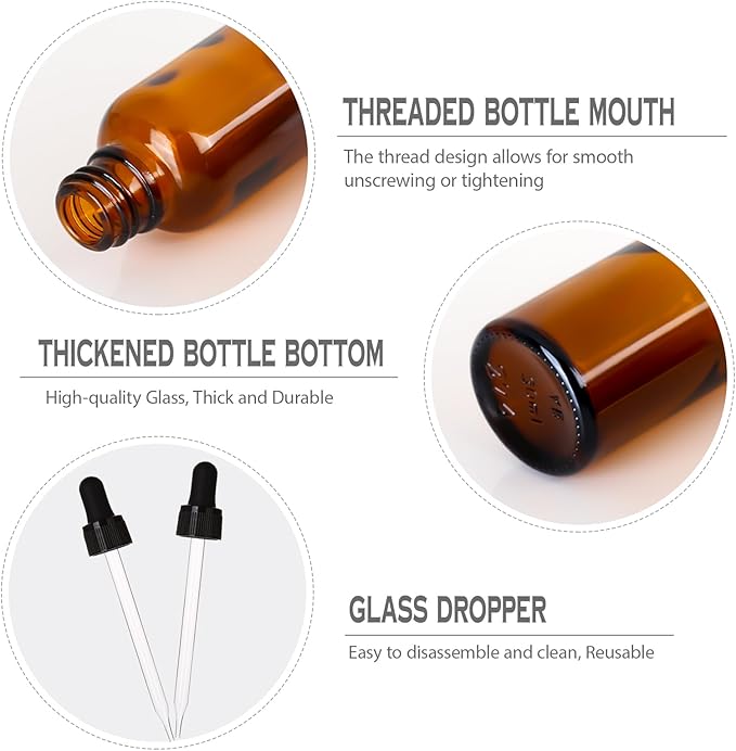 3.4 oz Amber Glass Dropper Bottles,4 Pack 100ml Empty Reusable Leak Proof Thick Tincture Bottles for Essential Oils,Hair Oil,Liquids,Laboratory,Pharmacist Bottle,Massage,Perfumery Aromatherapy