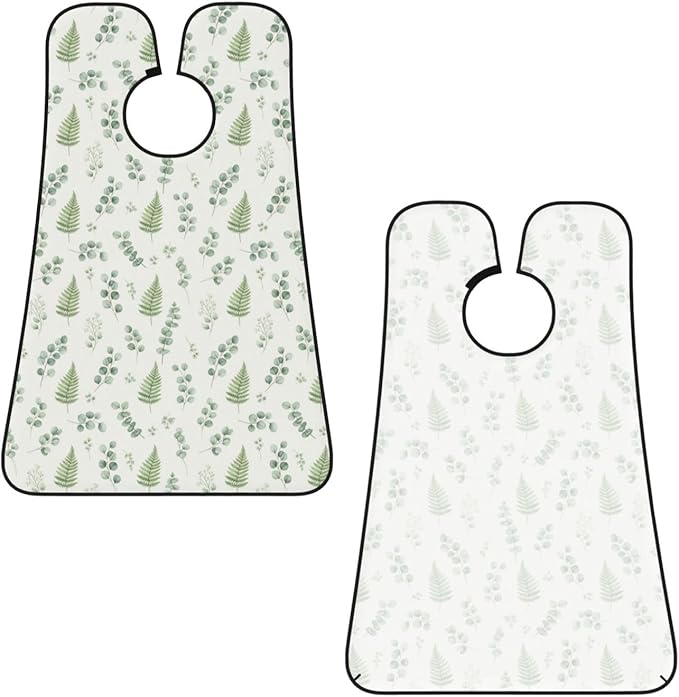 No-Slip Shaving Bib, Beard Grooming Apron with Strong Suction Cups, Watercolor Sage Green Leaf