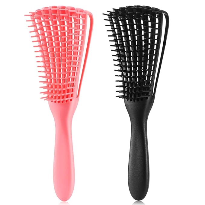 Hair Brush for Afro America/African Hair Textured 3a to 4c Kinky Wavy/Curly/Coily/Wet/Dry/Oil/Thick/Long Hair, Detangling Brush for Women (2 pcs, Pink-Black)