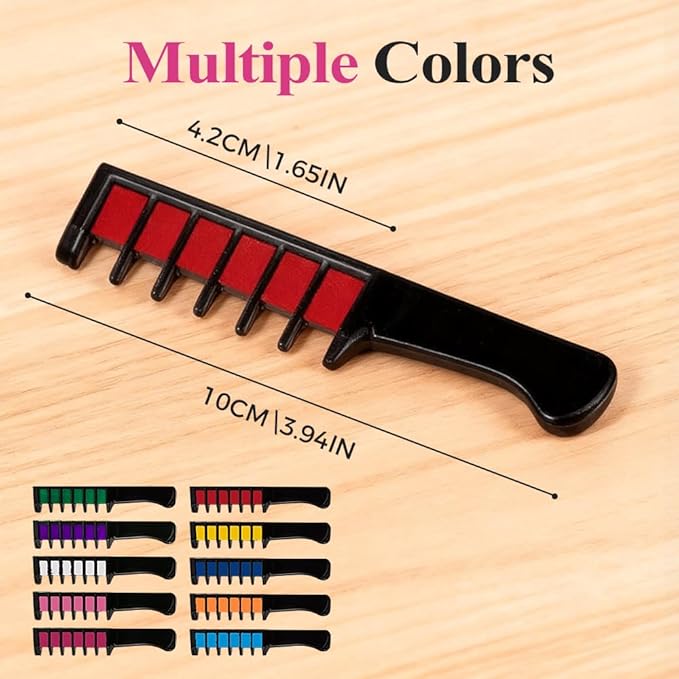 Festive Fun Hair Chalk Combs, Temporary Hair Dye Chalk Comb, Instant Hair Color Comb Washable Quick Dry Vibrant Temporary Color for All Ages for Birthday Party, Christmas Gifts (6 Colors) (6pcs)
