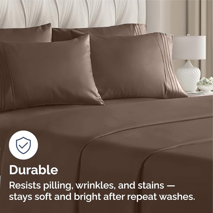 King Pillow Cases Set of 6 - Ultra Soft Hotel Quality Pillowcase Covers - Comfy & Wrinkle Free - Shrink, Stain and Fade Resistant - Easy-Care, Machine Washable Pillow Protectors - 6 Piece Set - Brown