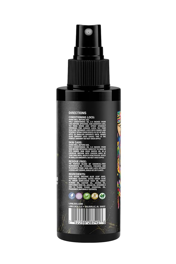 Lion Locs Rosewater Spray for Dreads, Dreadlocks, Braids, Faux Locs, Crochet Locs, Sisterlocks with Aloe, Essential Oils, Vitamins, and Glycerin | Organic Vegan Conditioner Rose Water Spritz (8 oz.)