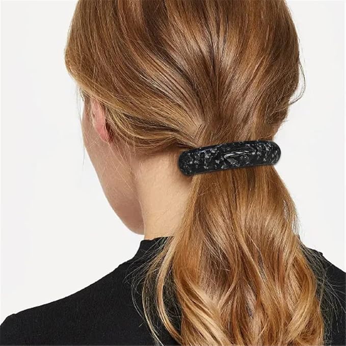 Large Hair Barrettes for Women Fine Thick Hair, French Barrette Hair Clips Ponytail Clamps Clasp Stylish Hair Accessories- 3Pcs (Black, Brown, Green)