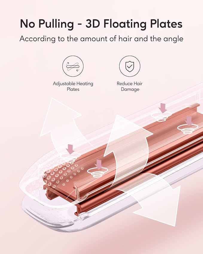 Wavytalk Salon Flat Iron Hair Straightener, Negative Ion Function with Titanium Plates Get Shinier & Smoother Hair, 15 Adjustable Temp, Dual Voltage & 60 Mins Auto Shut Off (Rose Gold)