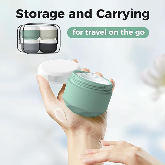 Travel Containers for Toiletries, 4-Pack TSA Approved Silicone Jars (1.7oz) - BPA Free Leakproof Cosmetic Containers for Creams, Lotion, Skincare & Makeup with Bonus Waterproof Bag