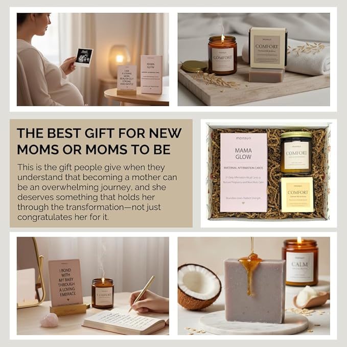 Pregnancy & Postpartum Gifts For Mom | 31 New Mom Affirmation Cards, Vanilla Candle & Oatmeal Soap. Ideal New Mom Care Package After Baby, Pregnancy Gifts for Expecting Mom, Baby Shower Gifts for Mom
