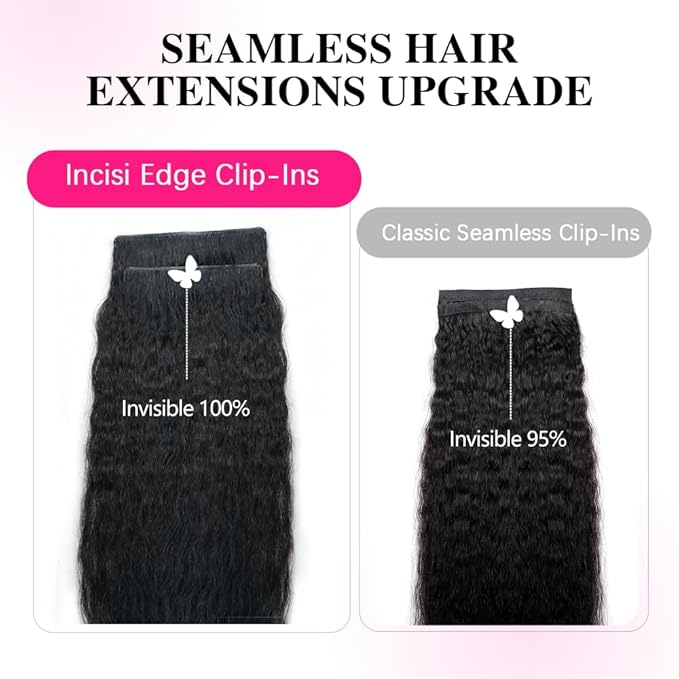 Invisi Edge Clip In Hair Extensions Human Hair 2 Pack 240g 16pcs Kinky Straight Invisible Clip Ins For Women Full Head Injected Clip Ins Remy Human Hair Extensions Natural Color 28inch