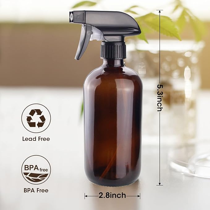 Wedama Amber Glass Spray Bottles, 16 oz Glass Spray Bottles for Cleaning Solutions and Essential Oils, Refillable Empty Spray Bottle with Adjustable Nozzles for Alcohol, Plant and Hair Care (1 Pack)