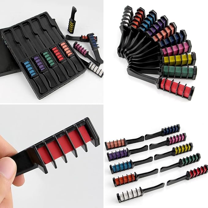 Festive Fun Hair Chalk Combs, 2026 New Chalk Hair Color for Girls, Temporary Wash out Hair Color Kids, Christmas Girl Gifts, Skin Safe Materials (10 colors)