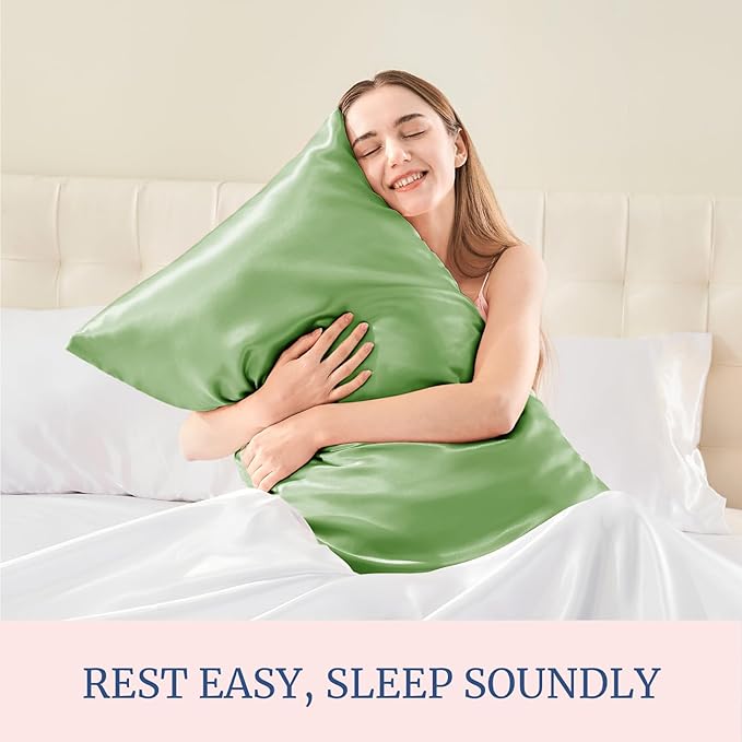 BEDELITE Satin Pillowcase for Hair and Skin, Super Soft and Cooling Similar to Silk Pillow Cases 2 Pack with Envelope Closure, Gift for Women Men(20"x30" Queen Size, Sage Green)